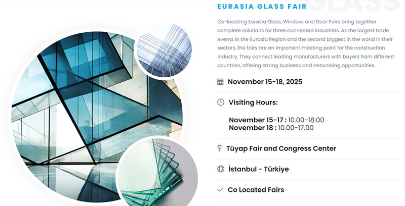 Feria del Vidrio Eurasia del 15 al 18 de 2025 en Estambul, Turquía.